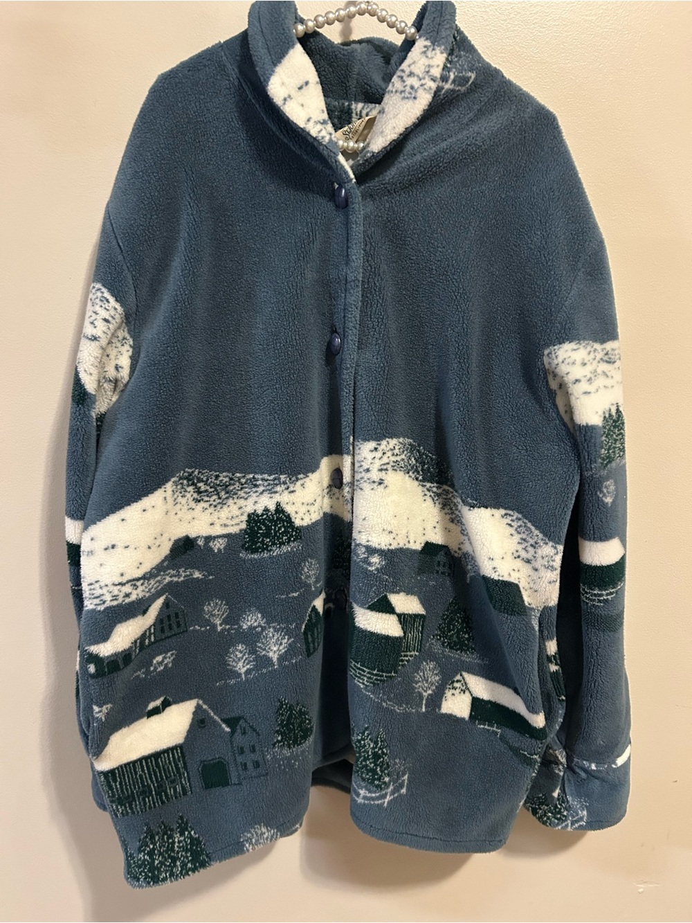 VTG 90s St Johns Bay Scenic Winter Landscape Fleece Jacket XL Cottagecore Cabin